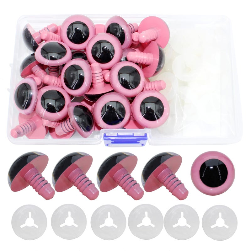 BESTCYC 30Pcs 24mm Large Peach Pink Plastic Safety Eyes Craft Eyes with Washers for Plush Animal, Doll, Puppet - Image 1
